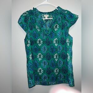 J. Crew Green and Blue Floral Blouse
